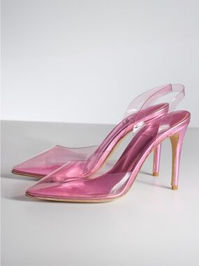 Aethra UK Women's Metallic Hot Pink Pointed Toe PVC Slingback Heels Size 8.5 39